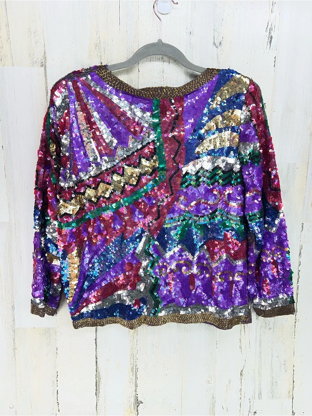 Vtg 80s Jean for Joseph le Bon 100% Silk Sequin Jazzy Blouse Womens Medium